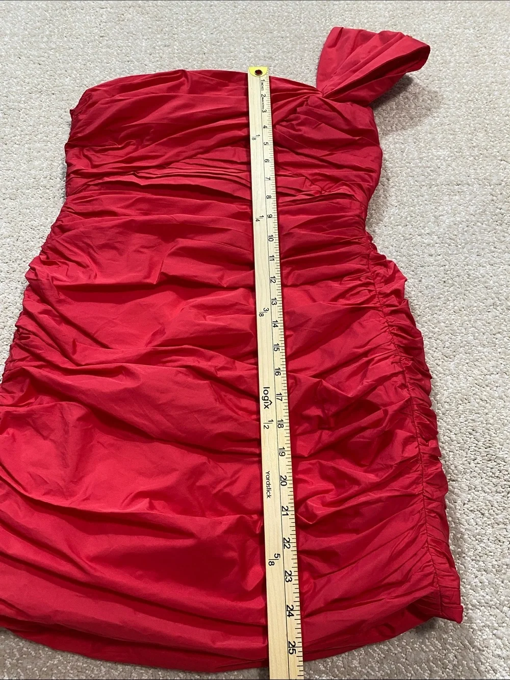 Zara Bright Red One-Shoulder Ruched Mini Dress Size S